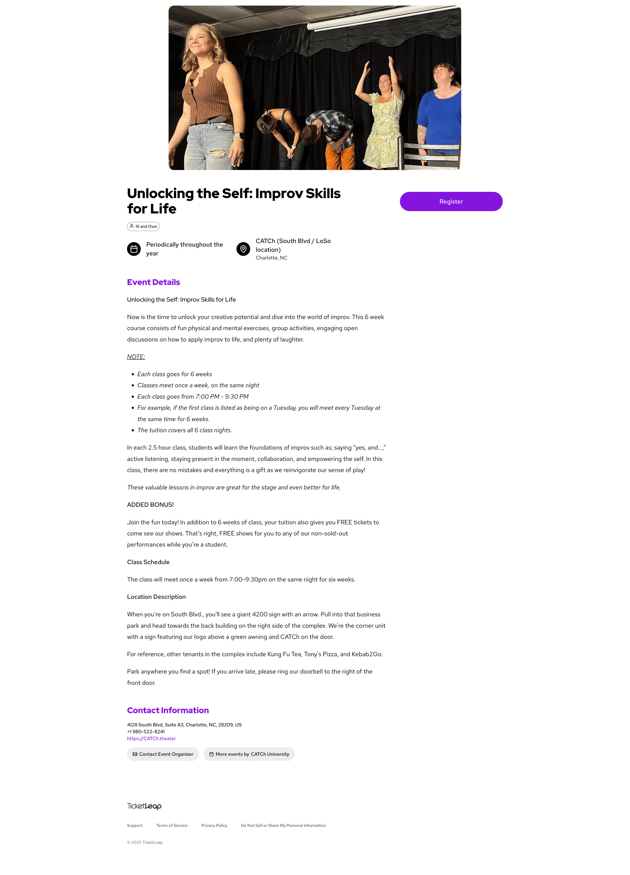 event ticketing page example on TicketLeap for a theatre company