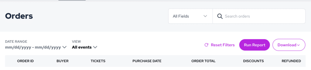 Screenshot of TicketLeap's reporting tab 