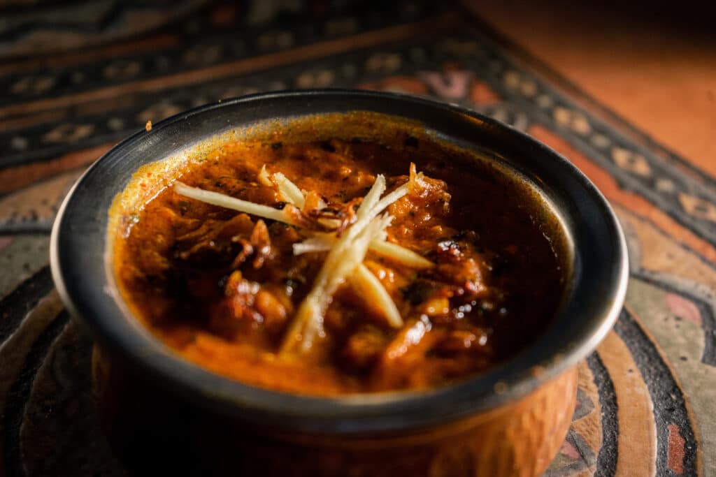 Bowl of chili on counter
