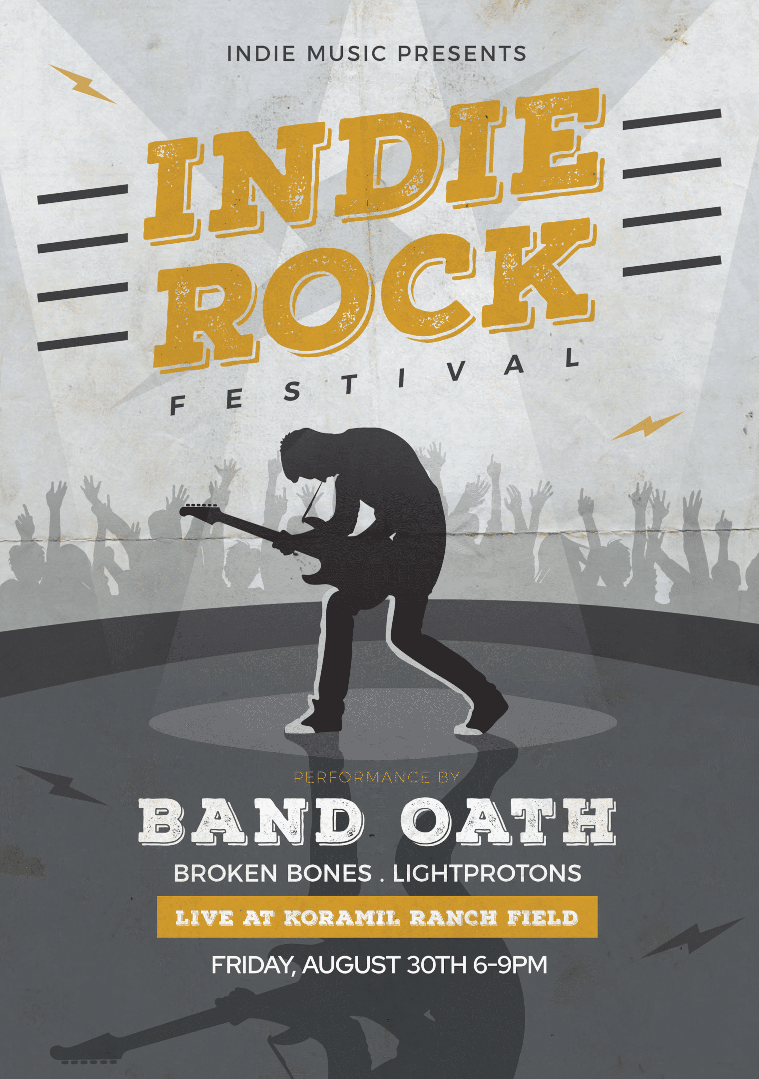 grey and yellow indie rock festival music flyer example