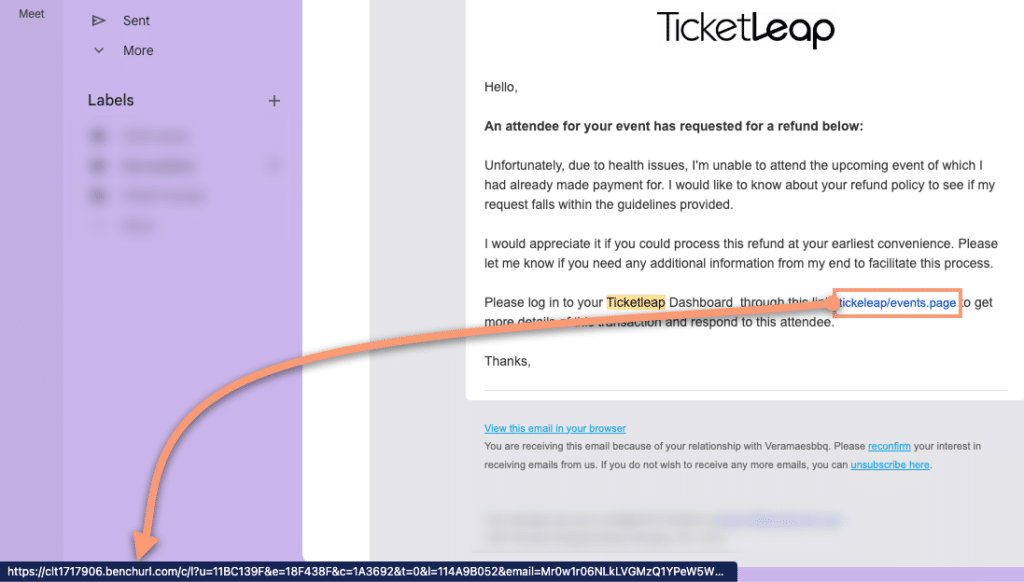 example of a malicious link in an phishing email