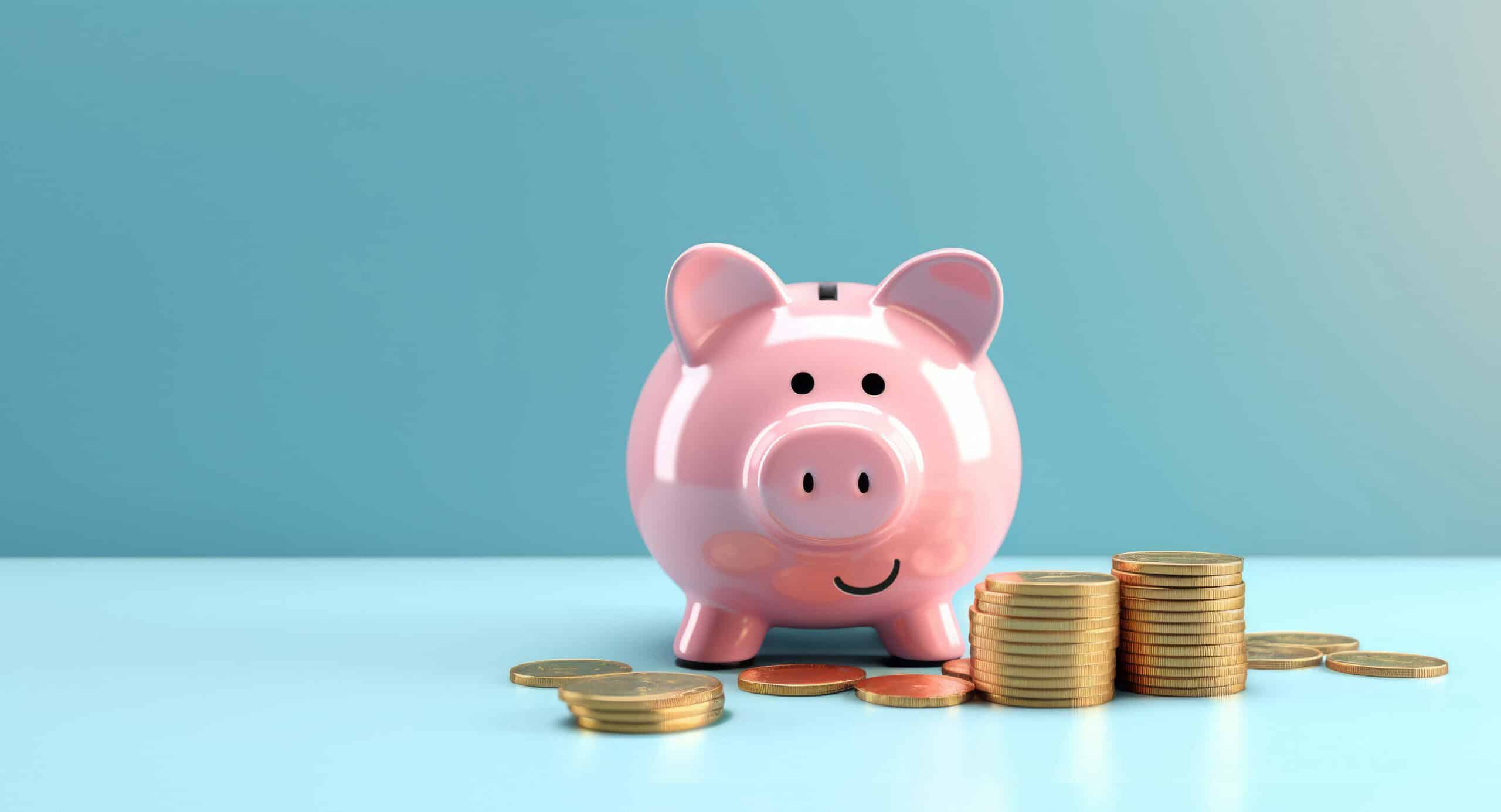 A piggy bank with a stack of coins