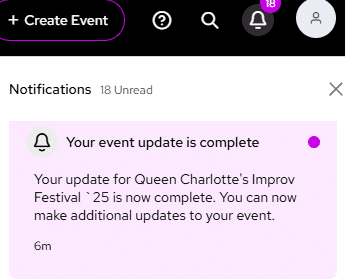 Notification Center entry alerting the user that their event has successfully been update